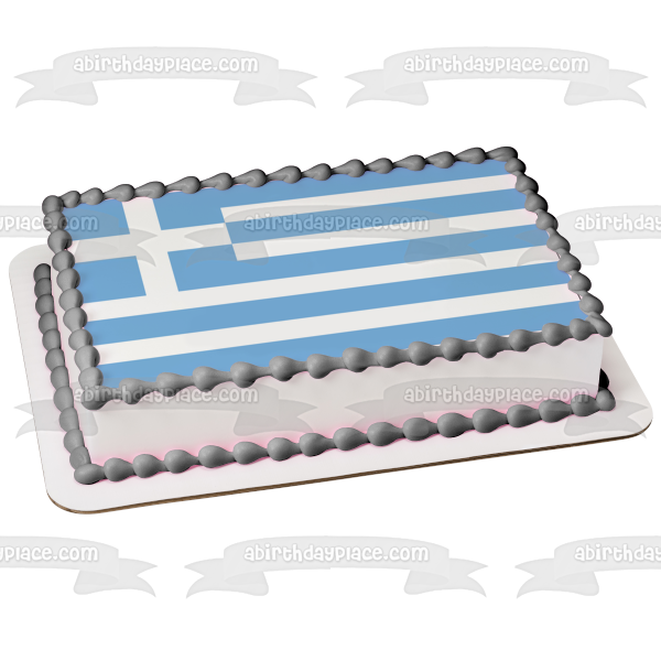 Flag of Greece Blue White Stripes White Cross Edible Cake Topper Image ABPID13428