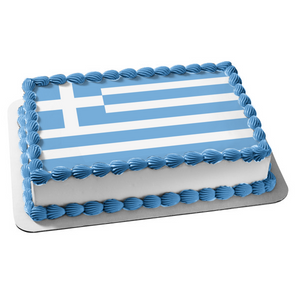Flag of Greece Blue White Stripes White Cross Edible Cake Topper Image ABPID13428