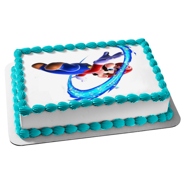 Super Mario Brothers Blue Starry Swirl Edible Cake Topper Image ABPID13650