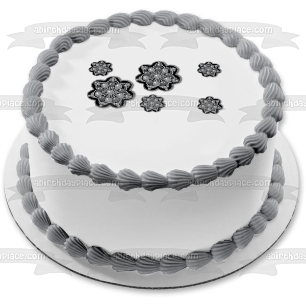 Grey Stars with Circles Pattern Assorted Sized Edible Cake Topper Image ABPID13433