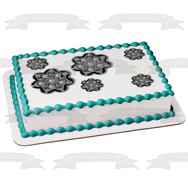 Grey Stars with Circles Pattern Assorted Sized Edible Cake Topper Image ABPID13433