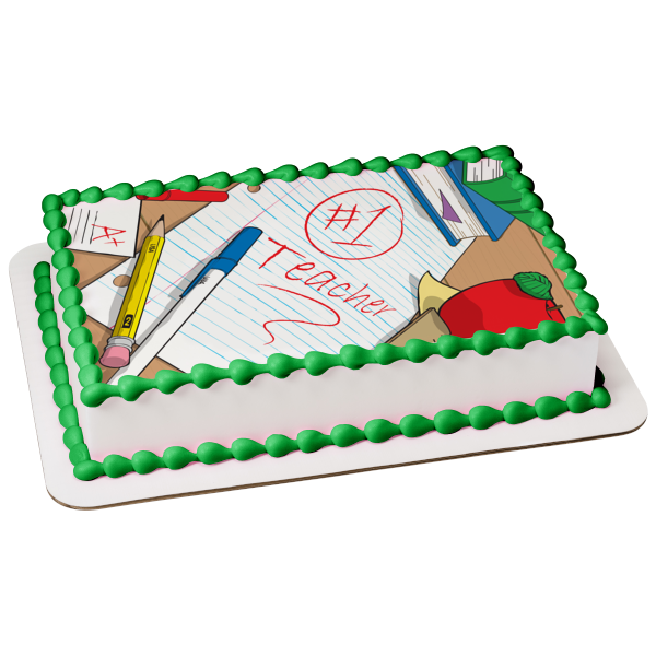 School #1 Teacher Books Apple Pens Pencils Edible Cake Topper Image ABPID13438