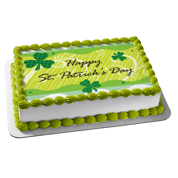 Happy St. Patricks Day 4 Leaf Clovers Edible Cake Topper Image ABPID13443