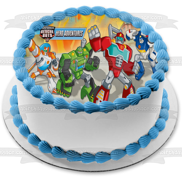 Transformers Rescue Bots Hero Adventures Heatwave Boulder Blades Optimus Prime Edible Cake Topper Image ABPID15002