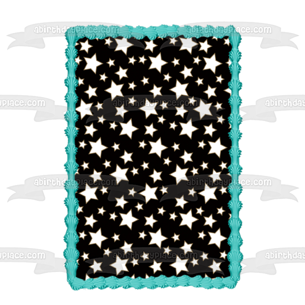 Imagen comestible para decoración de tarta con diseño de estrellas blancas y fondo negro ABPID13454 