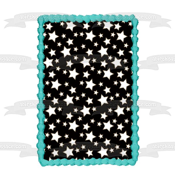 White Stars Black Background Pattern Edible Cake Topper Image ABPID13454