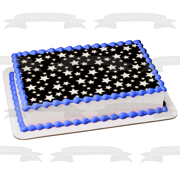 Imagen comestible para decoración de tarta con diseño de estrellas blancas y fondo negro ABPID13454 