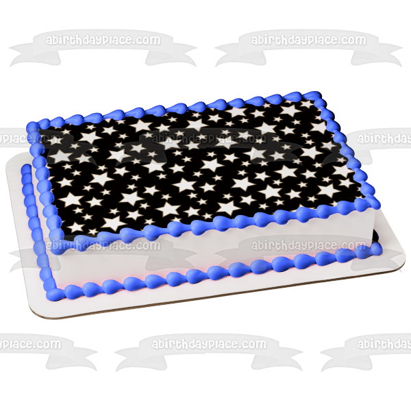 White Stars Black Background Pattern Edible Cake Topper Image ABPID13454
