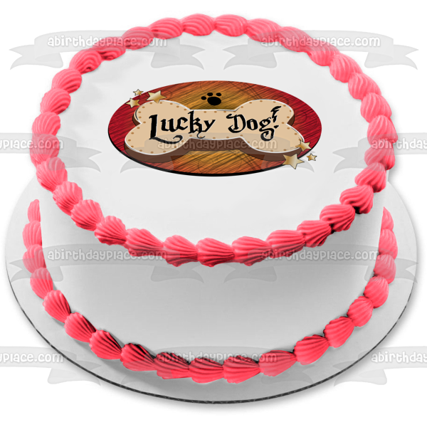 Lucky Dog Stars Dog Foot Print Edible Cake Topper Image ABPID13460
