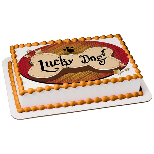Lucky Dog Stars Dog Foot Print Edible Cake Topper Image ABPID13460