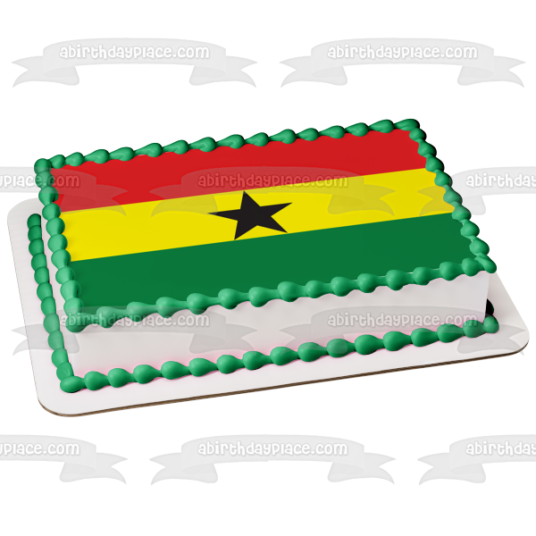 Flag of Ghana Red Yellow Green Stripes Black Star Edible Cake Topper Image ABPID13464