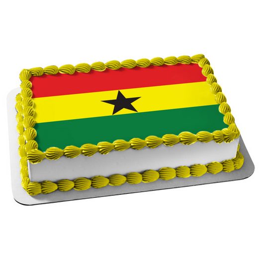 Flag of Ghana Red Yellow Green Stripes Black Star Edible Cake Topper Image ABPID13464