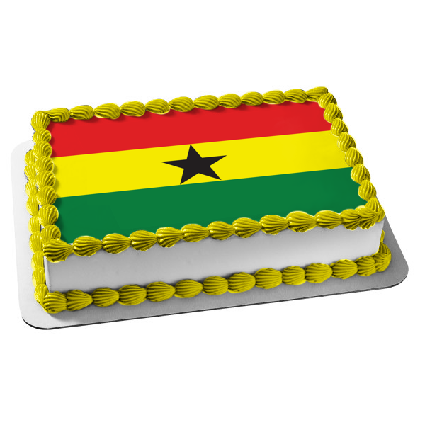 Flag of Ghana Red Yellow Green Stripes Black Star Edible Cake Topper I – A  Birthday Place