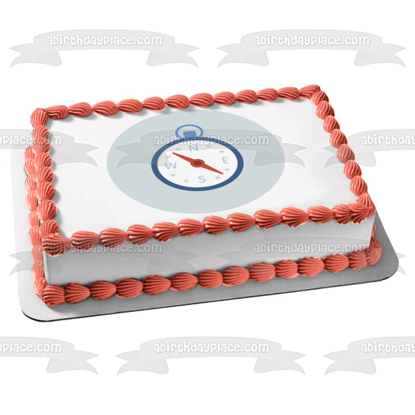Cartoon Compass Blue Background Edible Cake Topper Image ABPID15058