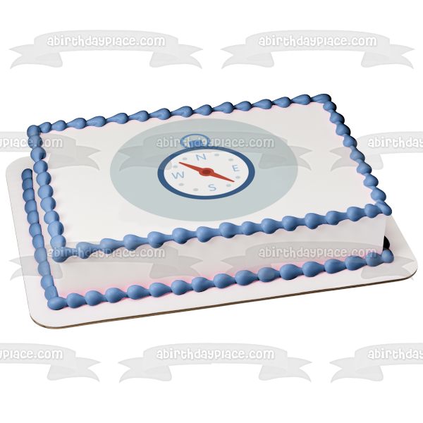 Cartoon Compass Blue Background Edible Cake Topper Image ABPID15058