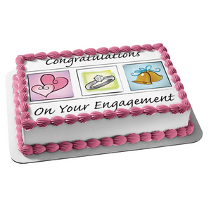 Congratulations on Your Engagement Hearts Diamond Ring Wedding Bells Edible Cake Topper Image ABPID13473