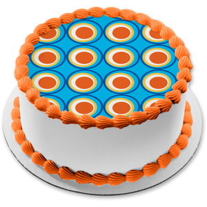 Orange and White Circles Pattern Blue Background Edible Cake Topper Image ABPID13477