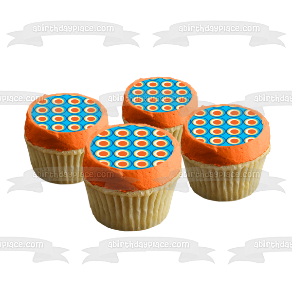 Orange and White Circles Pattern Blue Background Edible Cake Topper Image ABPID13477