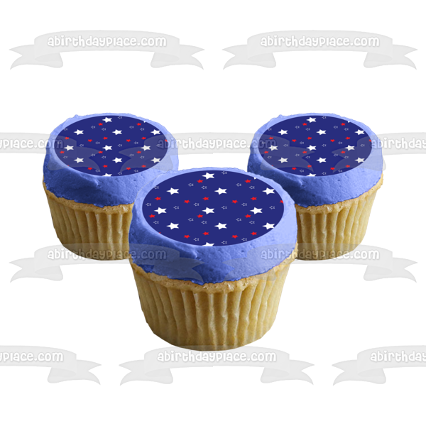 White Red Stars Pattern Blue Background Edible Cake Topper Image ABPID13483