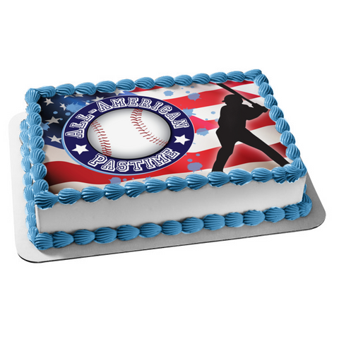 All-American Past Time Baseball Player American Flag Sports Baseball Edible Cake Topper Image ABPID13484