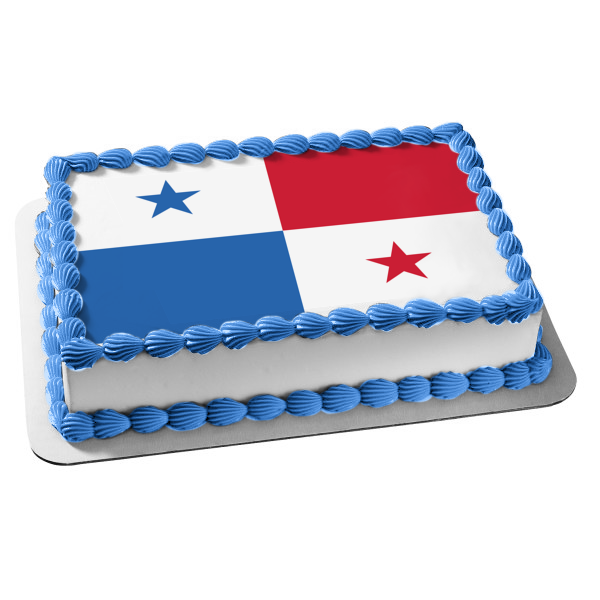 Flag of Panama Red White Blue Stars Edible Cake Topper Image ABPID13485