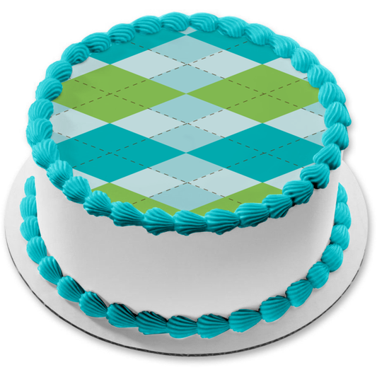 Adorno comestible para tarta con diseño de rombos, azul, verde, azul claro, imagen ABPID13495 