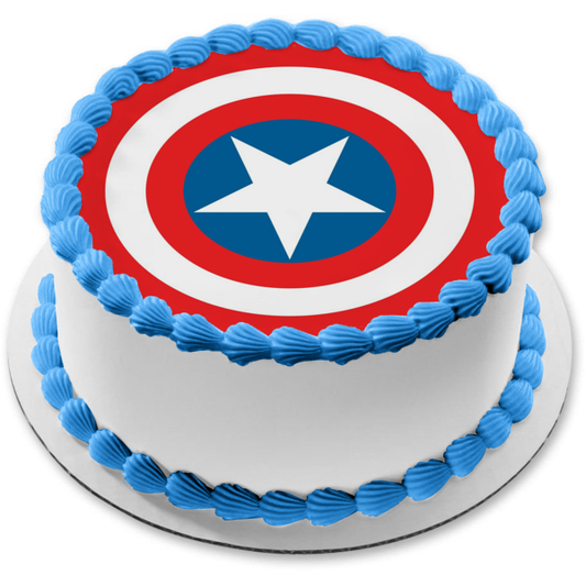Marvel Avengers Captain America Sheild Logo Edible Cake Topper Image ABPID15102