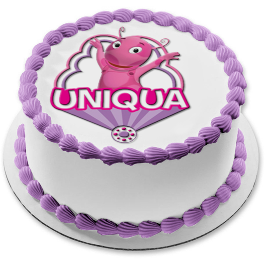 Backyardigans Uniqua Waving Pink Purple Edible Cake Topper Image ABPID15398