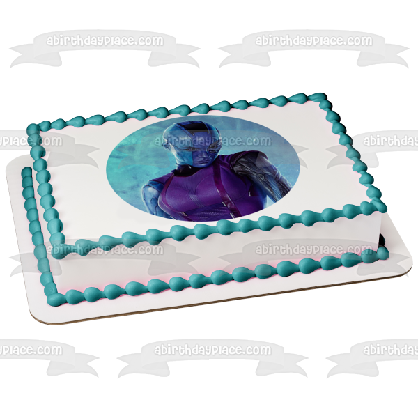 Marvel Nebula Assassin Blue Background Edible Cake Topper Image ABPID15430