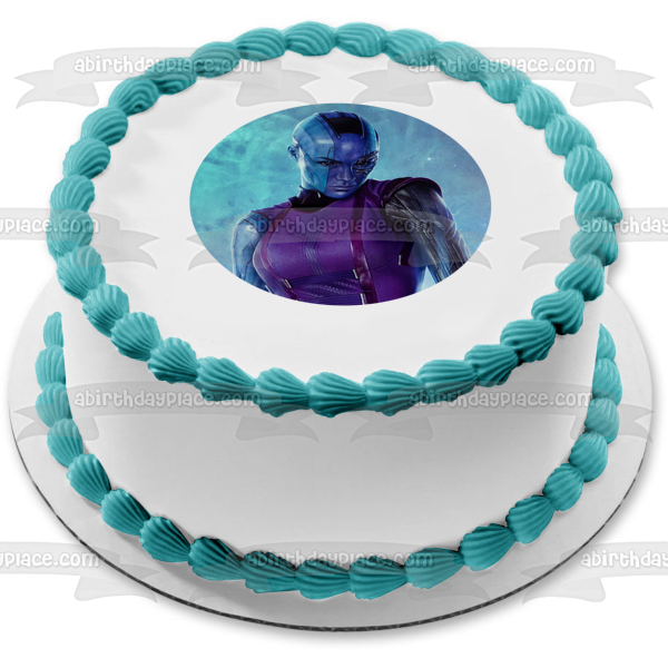 Marvel Nebula Assassin Blue Background Edible Cake Topper Image ABPID15430