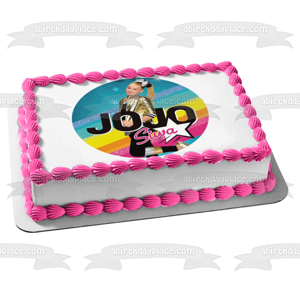 Jo Jo Siwa Stars Pink Yellow and Blue Background Edible Cake Topper Image ABPID15214