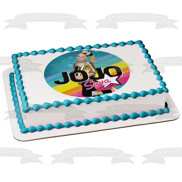Jo Jo Siwa Stars Pink Yellow and Blue Background Edible Cake Topper Image ABPID15214