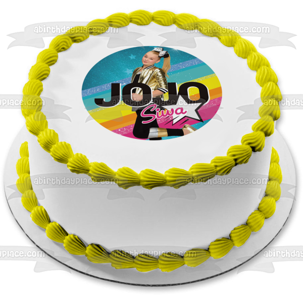 Jo Jo Siwa Stars Pink Yellow and Blue Background Edible Cake Topper Image ABPID15214