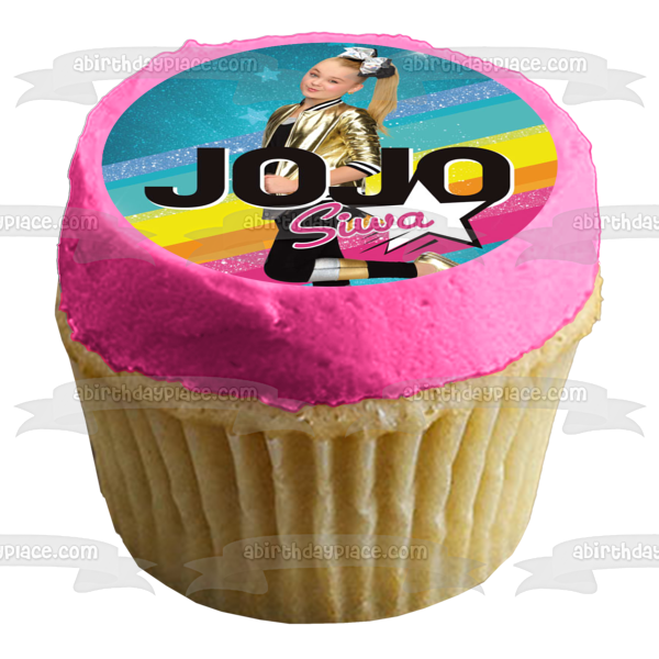 Jo Jo Siwa Stars Pink Yellow and Blue Background Edible Cake Topper Image ABPID15214
