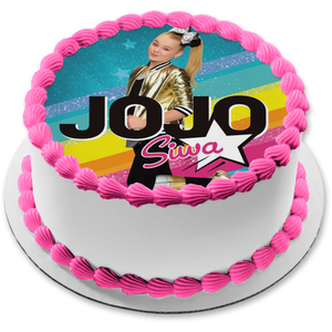 Jo Jo Siwa Stars Pink Yellow and Blue Background Edible Cake Topper Image ABPID15214