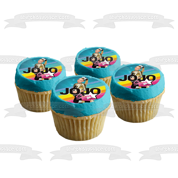 Jo Jo Siwa Stars Pink Yellow and Blue Background Edible Cake Topper Image ABPID15214
