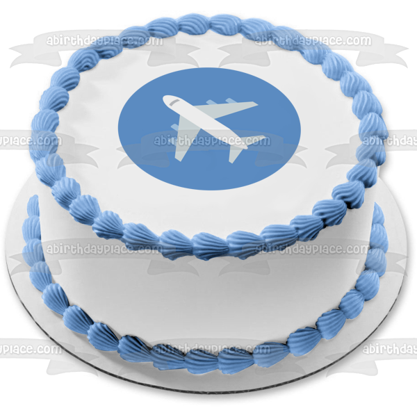 Cartoon Travel White Airplane Blue Background Edible Cake Topper Image ABPID15491