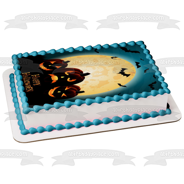 Happy Halloween Scary Pumpkins Bats Moon Edible Cake Topper Image ABPID15521