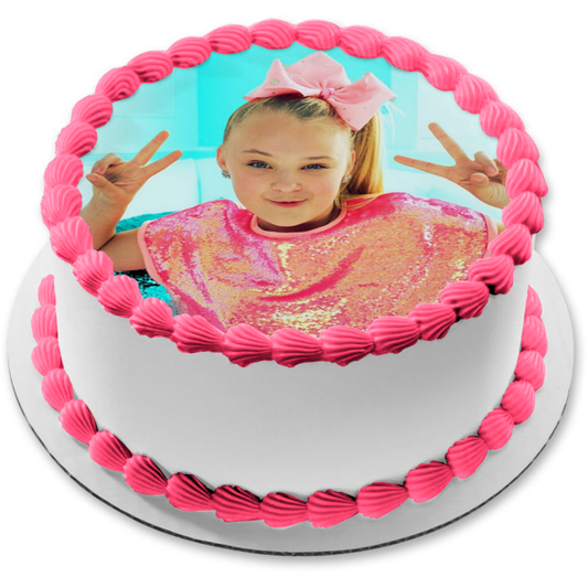 Jo Jo Siwa Joelle Joanie Peace Signs Edible Cake Topper Image ABPID15279