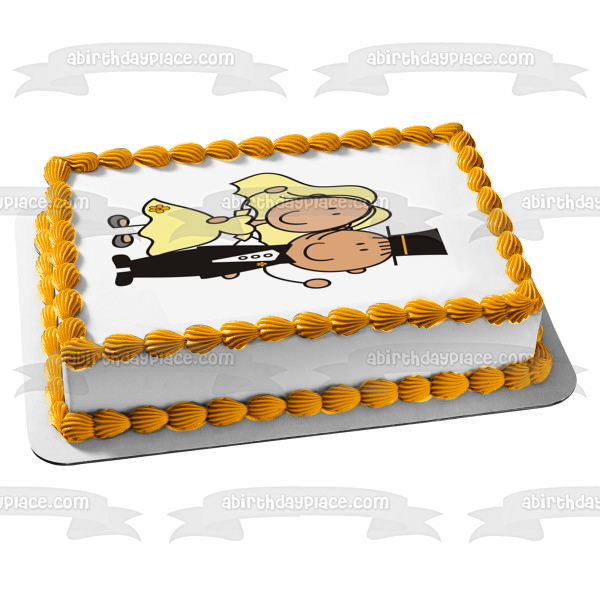 Cartoon Wedding Couple Bride Groom Edible Cake Topper Image ABPID15285