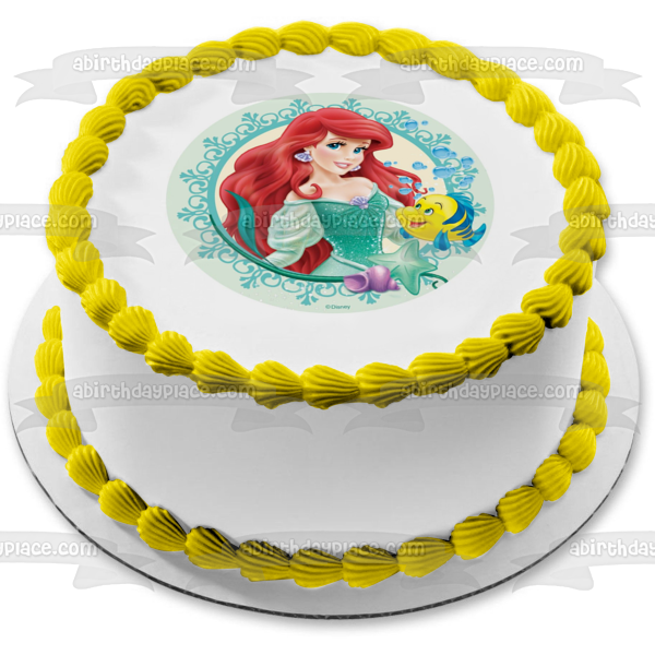 Disney the Little Mermaid Ariel Flounder Green Ball Gown Edible Cake Topper Image ABPID21725