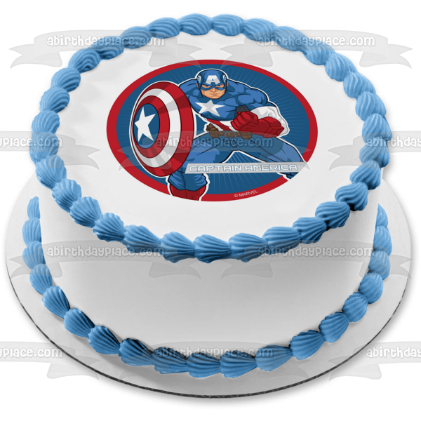 Marvel Captain America Sheild Edible Cake Topper Image ABPID21733