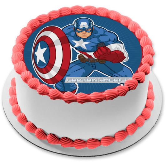 Marvel Captain America Sheild Edible Cake Topper Image ABPID21733