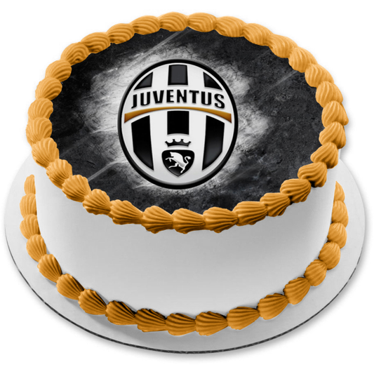 Juventus FC Soccer Club Logo Black Background Edible Cake Topper Image ABPID20639