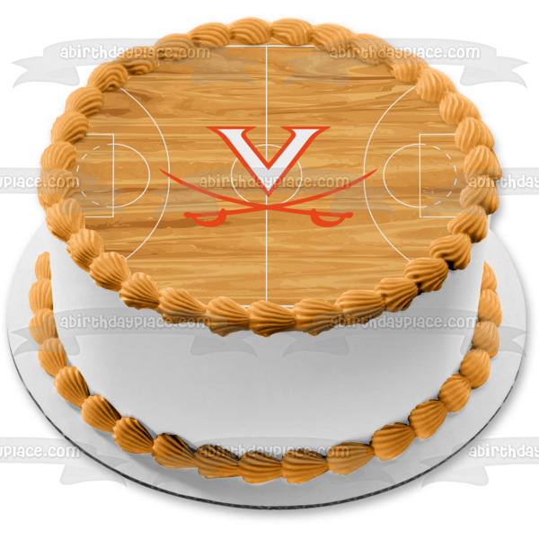 Virginia Cavaliers Mens Basketball Logo NCAA Basketball Court Background Edible Cake Topper Image ABPID21752