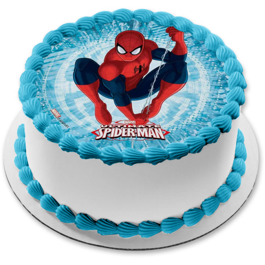 Marvel Ultimate Spider-Man Blue Background Edible Cake Topper Image ABPID21789