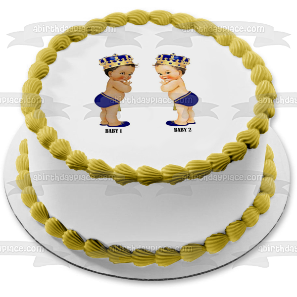 Cartoon Babies Blue Diapers Shoes Crowns Edible Cake Topper Image ABPID22002