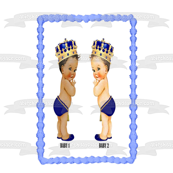 Dibujos Animados Bebés Pañales Azules Zapatos Coronas Imagen Comestible Para Pastel ABPID22002 