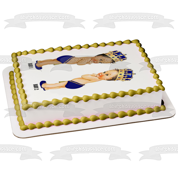 Dibujos Animados Bebés Pañales Azules Zapatos Coronas Imagen Comestible Para Pastel ABPID22002 