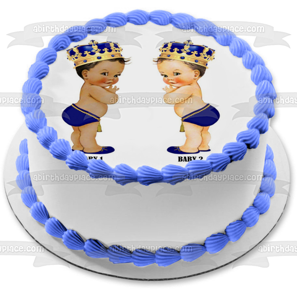 Dibujos Animados Bebés Pañales Azules Zapatos Coronas Imagen Comestible Para Pastel ABPID22002 